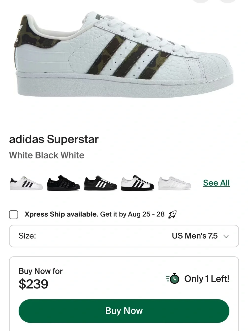 Rare adidas Superstar Croc Embossed Leather s Camo Sneakers White